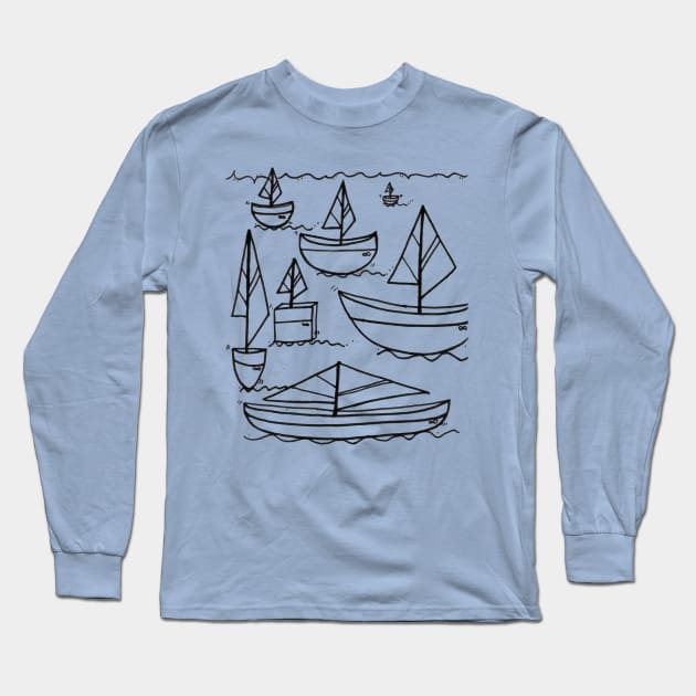 Describing Sailboats Doodle Long Sleeve T-Shirt by 1Redbublppasswo